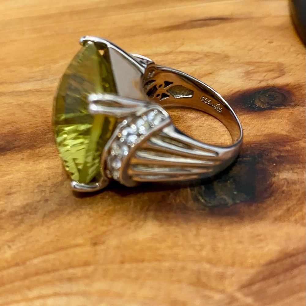 Large Lemon Lime Quartz Gemstone Ring Sterling Silver 925 STS signed - Picture 2 of 4